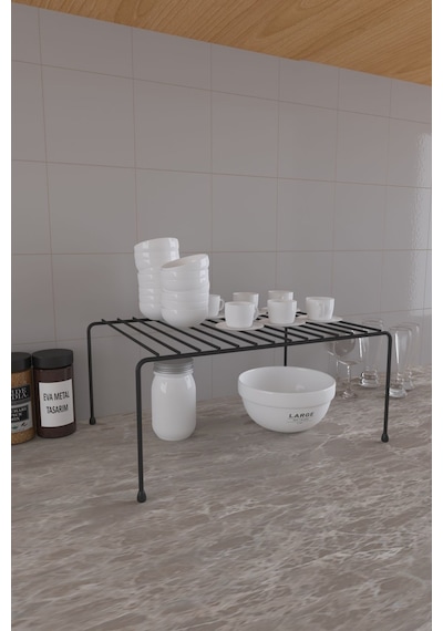 Eva Metal Tasarim Dolap Içi Düzenleyici Organizer Tezgah Banyo Tabak Bardak Düzenleme Siyah