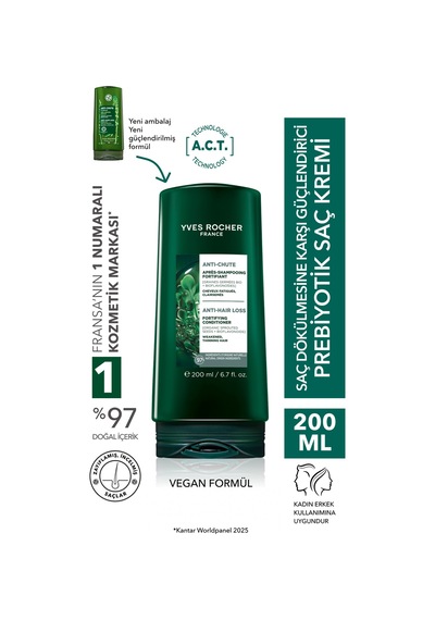 Yves Rocher Güçlendirici Prebiyotik Saç Kremi - Saç Dökülmesine Karşı / Anti-chute - Vegan -200ml