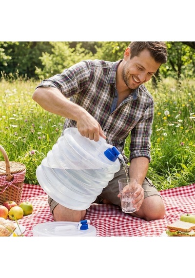 Buffer 10 Litre Katlanabilir Su Bidonu Akordiyon Tasarım Musluklu Kamp, Piknik Ve Karavan Su Kabı Beyaz