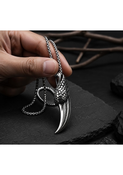 Paslanmaz Çelik Eagle Claw Kartal Pençesi Kolye Antik Gümüş