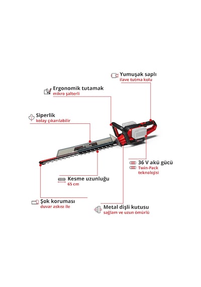 Einhell GE-CH 36/65 Li-Solo Akülü Çit Budama - 3410960
