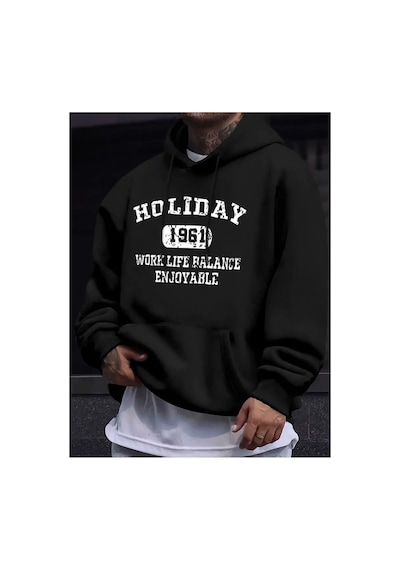 Medinenur Holiday Baskılı Kapüşonlu Sweatshirt Siyah