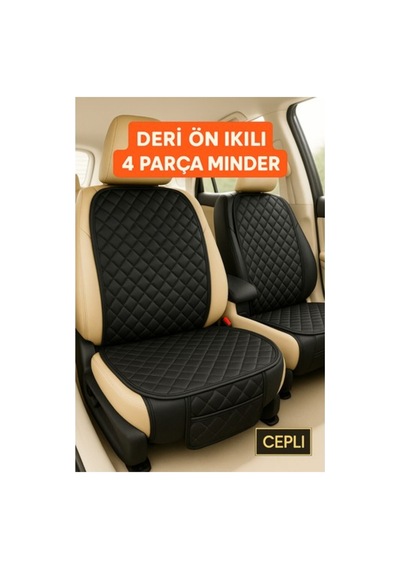 Suni Deri Oto Koltuk Minderi Silinebilir Leke Tutmaz Kapitone 2'li Siyah