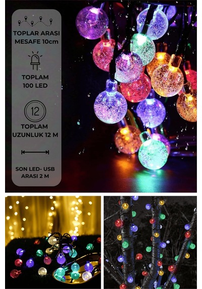 Technosmart 100 Ledli Usbli Kumandalı 8 Modlu Kristal Toplu Işık Parti Süsleme Organizasyon RGB