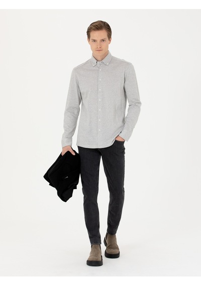 Cacharel Gri Slim Fit Uzun Kollu Gömlek