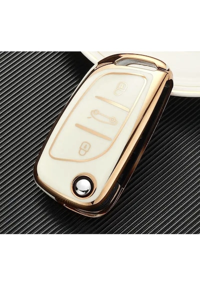 Gma Keys Lüx Citroen C1 C2 C3 C4 C5 Peugeot 306 407 807 Ds Ds4 Ds6 Nano Anahtar Kılıfı Beyaz Gold Altın Renk
