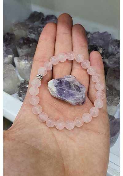 Pembe Kuvars Doğal Taş Bileklik 8 Mm Ametist Taş Hediyeli Yaşam Sevinçi, Pozitiflik Çok Renkli