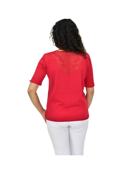 Kadın Yarım Kol V Yaka Yaka Sırt Detaylı Triko Tişöt 12835 Bgl-st04657 Kırmızı