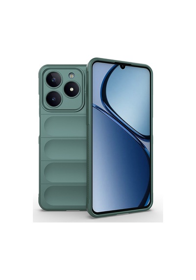 Realme C61 Kılıf Esnek Tpu Oyuklu Arka Yüzey Tasarımlı Zore Etnik Silikon Kapak Koyu Yeşil