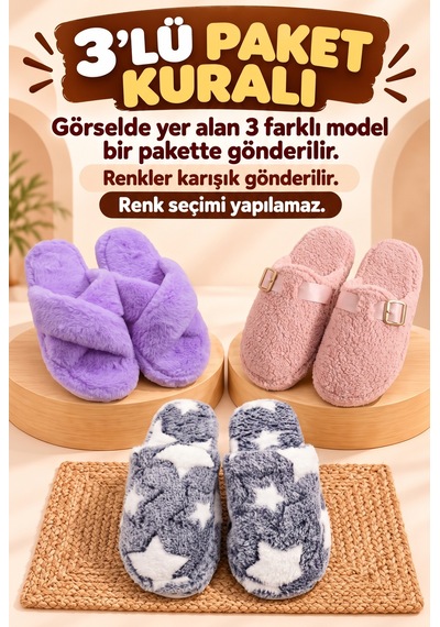Stwenn 3 Lü Avantajlı Paket Kışlık Peluş Desenli Sessiz Ortopedik Taban Çeyiz Misafir Ev Terliği Set 3 Lü Çpz-yldz-snw Stwenn 3 Lü Avantajlı Paket Kışlık Peluş Desenli Sessiz Ortopedik Taban Çeyiz Misafir Ev Terliği Set 3 Lü Çpz-yldz-snw