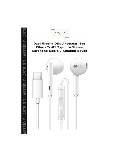 Özel Üretim Ofis Aksesuarı Ses Cihazı Tc-01 Typ-c To Stereo Earphone Kablolu Kulaklık Beyaz