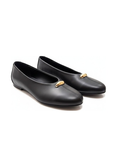 Ne&ve Shoes Siyah Hakiki Deri Gold Aksesuar Detaylı Kadın Günlük Babet
