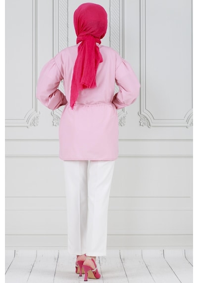 Sevitli İnci Çakım Fırfırlı Tunik-pembe-3780-pembe Pembe