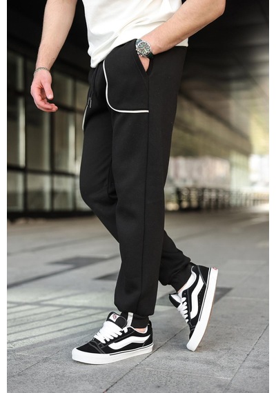 Madmext Siyah Şerit Detaylı Jogger Eşofman Altı E6581 Siyah