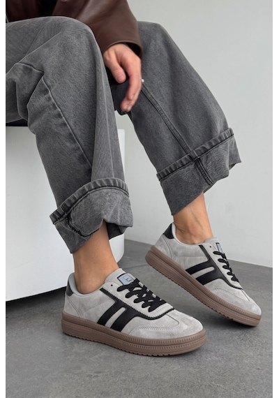 V.S.H Velvet Rota Kadın Gri-siyah Sneaker Spor Ayakkabı - Kadın Günlük Ayakkabı-2522