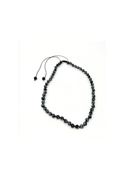 Yıldız Doğal Taş Karlı Obsidyen Doğal Taş 6 MM Makrome Kolye 45 CM - 55 CM Ayarlanabilir Siyah