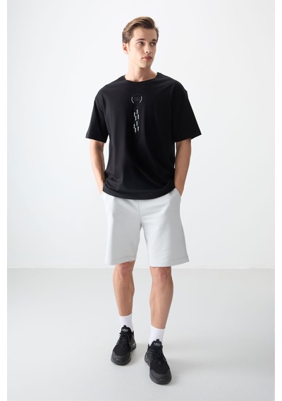 Air Jones Tommy Life Siyah %100 Pamuk Kalın Yumuşak Dokulu Oversize Fit Baskılı Erkek T-shirt - 88355 Siyah