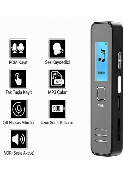 Nıvego Mini Ses Kayıt Cihazı Diktafon Ders, Toplantı, Röportaj Kayıt Tek Tuş Ses Kaydedici Taşınabilir Dijital Recorder Mp3 Çalar Kompakt Tasarım