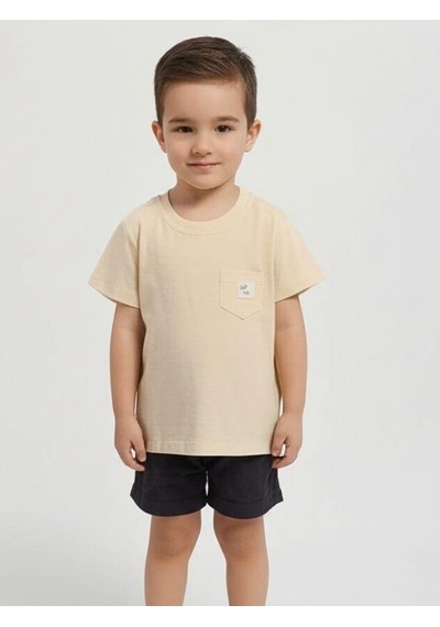 Breeze Erkek Bebek Cep Detaylı Basic T-shirt-15832 Bej