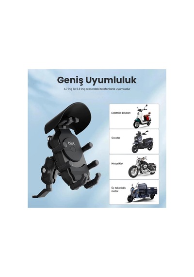 Ayna Bağlantılı Güneş Ve Yağmur Korumalı 360 Derece Ayarlanabilir Motosiklet Telefon Tutucu -