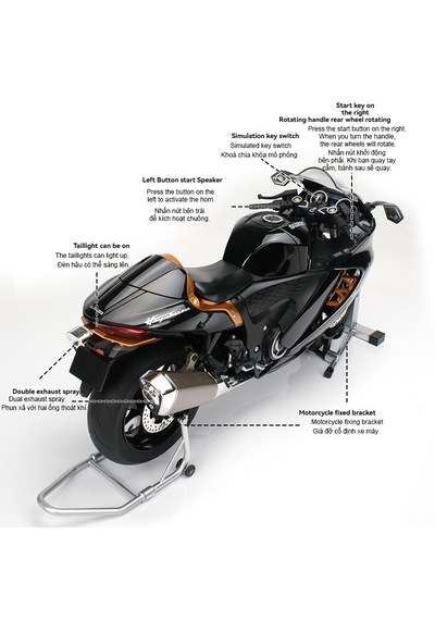 Suzuki Hayabusa Gsx R1300 1:6 Diecast Siyah Işıklı, Anahtarlı & Su İle Çalışan Dumanlı Model
