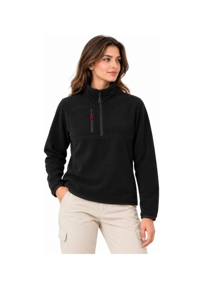 Freedom Storee Kadın Polar Dik Yaka Yarım Fermuarlı Fermuarlı Göğüs Cepli Regular Fit Kışlık Sweatshirt - Siyah Çok Renkli