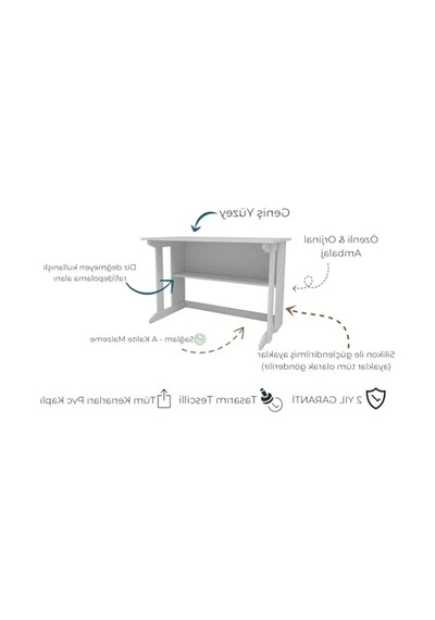 Beyaz Raflı Ders Çalışma Bilgisayar Masası, Modern Tasarım Abanoz - Beyaz