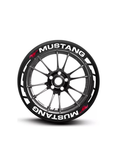 Mustang Yazılı Beyaz Şeritli Motosiklet Ve Otomobil Lastik Yazısı Sticker Yapıştırma