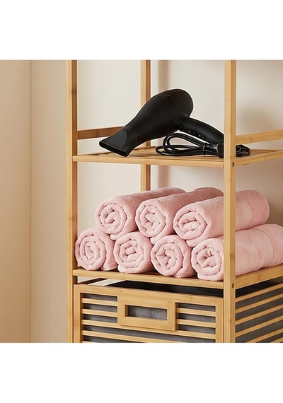 Pbt-511 Ahşap Bambu Kirli Sepetli 3 Raflı Çok Amaçlı Banyo Düzenleyici Organizer Banyo Dolabı Kirli Çamaşır Se Diğer