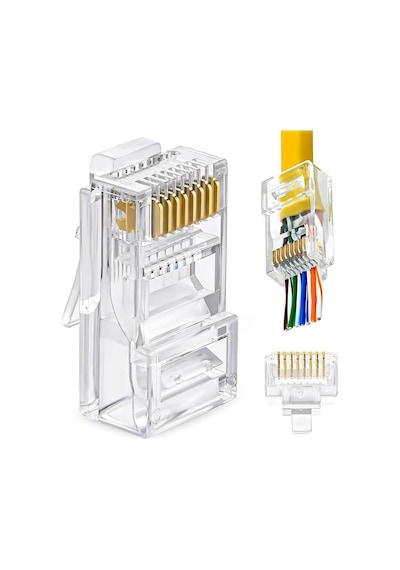 Koodmax - 100 Adet - 3u" 3 Micron Gold Plated Cat6 Ez Rj45 Yeni Nesil Delikli Konnektör Uç Jack