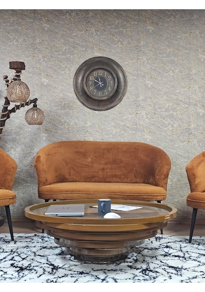 Zafir Teddy Takım Siyah Boyalı Sivriltme Ayak Çay Seti Koltuk - Berjer , Balkon, Salon, Ofis Turuncu
