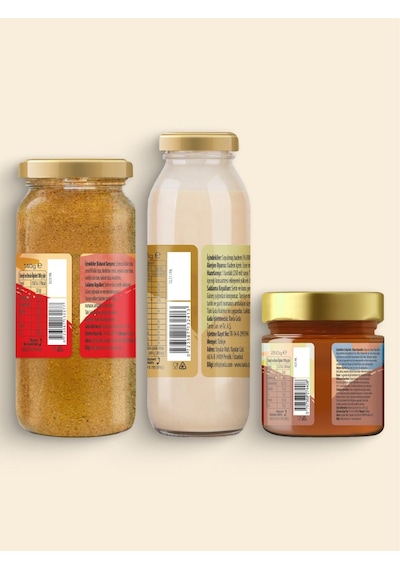 3'lü Ürün - Ravla Badem İçeceği Konsantresi - 250g/ Ravla Salgı Balı Meşe Kaynaklı - 250g / Ravla Altın Karışım 140g