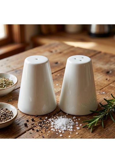 Li Porselen Tuzluk Ve Karabiberlik Seti - Yumuşak Hatlı Minimalist Beyaz Sofra Baharatlık Takımı Ergonomik Masaüst Diğer