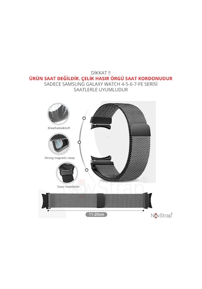 Novstrap Samsung Galaxy Watch 7 Fe 6 5 4 40 42 43 44 45 46 47 Mm İle Uyumlu Kordon Tam Pimli Metal Hasır Çelik Kayış