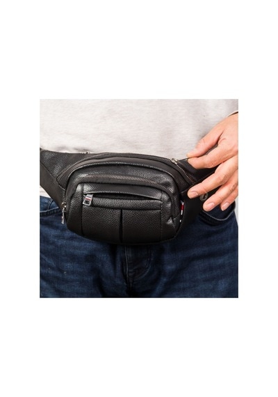 Newish Polo Newısh Polo Accessorıes Unisex Suya Dayanıklı Vegan Soft Deri Siyah Kulaklık Çıkışlı Omuz Ve Bel Çantası Siyah
