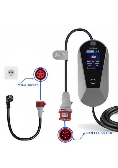 Voltbox Pro11 Taşınabilir Elektrikli Araç Şarj Cihazı 16a/11kw/380v 5 Metre -türkçe Menü 11 Kw