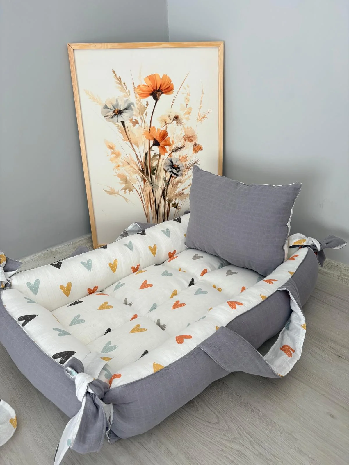 %100 Pamuk Çift Katlı Çift Kullanımlı Anne Yanı Yatağı Kalp 40 x 90 x 10 CM
