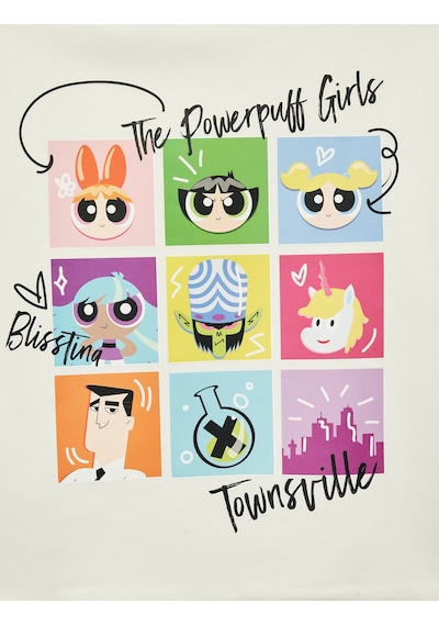 Koton Powerpuff Girls Baskılı Uzun Kollu Bisiklet Yaka Lisanslı Oversize Sweatshirt Ekru 6wkg10443ak Ekru