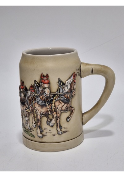 Vintage Tankart Kabartmalı At Arabası Fıçı Figürlü Alman Seramik Bira Bardağı 14cm 002