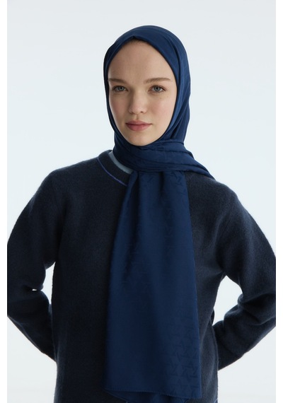 Mirsoy Scarf İpeksi Jakar Şal Mira Desen Lacivert