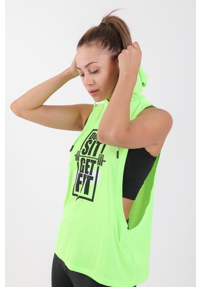 Maraton Active Regular Kadın Kapşonlu Kolsuz Gym Neon Yeşil Atlet 17503-Neon Yeşil