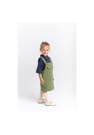 Oliventhekid Gabardin Jile Kız Çocuk Elbise Yeşil Yeşil