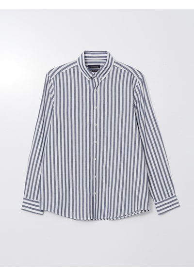 Lcw Vision Lacivert Regular Fit Uzun Kollu Çizgili Poplin Erkek Gömlek