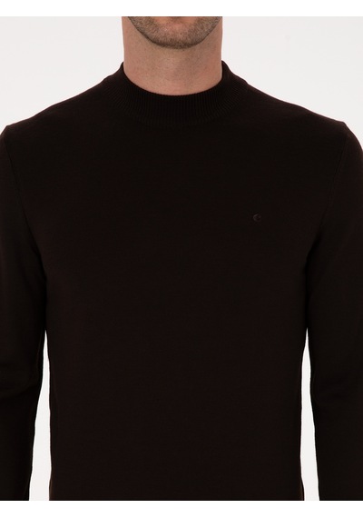Cacharel Kahverengi Slim Fit Yün Karışımlı Çeyrek Balıkçı Basic Triko Kazak