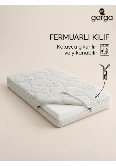 Garga Premium 10 CM Çocuk Yatağı Bebek Yatağı - Yünlü Ortopedik Park Yatak, Beşik & Anne Yanı Uyumlu 60 x 100
