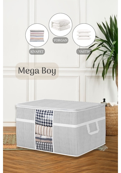 Mega Boy Pencereli Yorgan Hurcu - Yastık Yorgan Düzenleyici Saklama Hurcu 75 X 40 X 40 Cm Gri