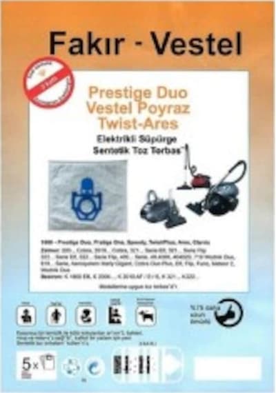 Fakir Prestige Duo Vestel Uyumlu Poyraz Twist-Ares Süpürge Torbası 5 Ade