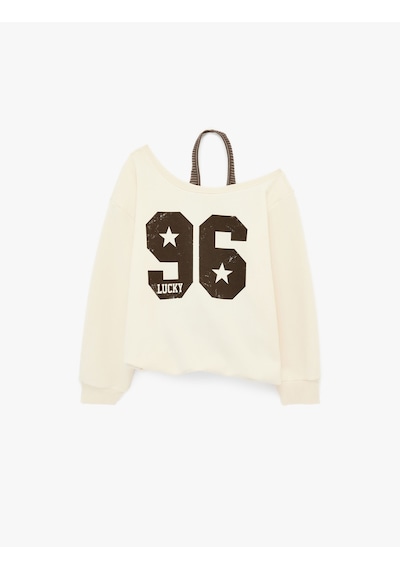 Koton Üç İplik Şardonlu Uzun Kollu Baskılı Halter Yaka Sweatshirt Ekru 6sal10380ık Ekru