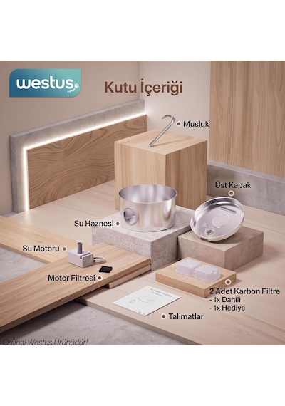 3.2 L Premium Paslanmaz Çelik Kedi Ve Köpek İçin Su Pınarı & Su Sebili Ultra Sessiz Su Seviyesi Led Göstergeli Yedek Filtre Hediye