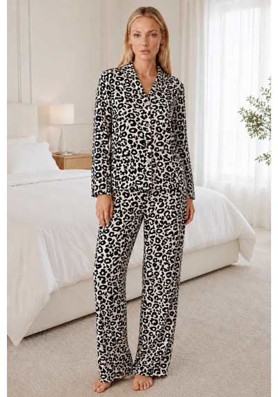 Kadın Desenli Relaxed Leopar Pijama Takımı 4665